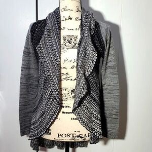 Cupio- Womens Black/Gray Hi-low Open Cardigan Textured Knit Sz.Small